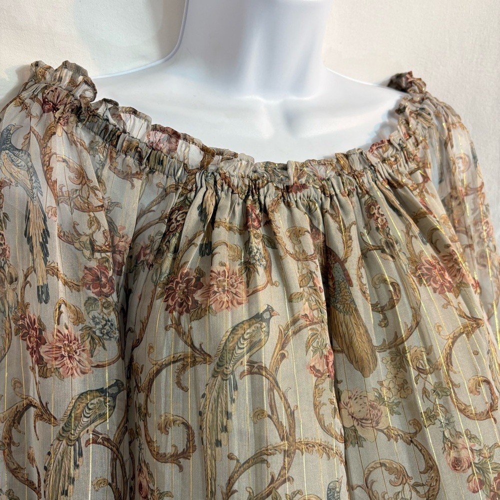 Soft Surroundings Aitana Blouse Bird Floral Sheer Boho Top L - Picture 5 of 10